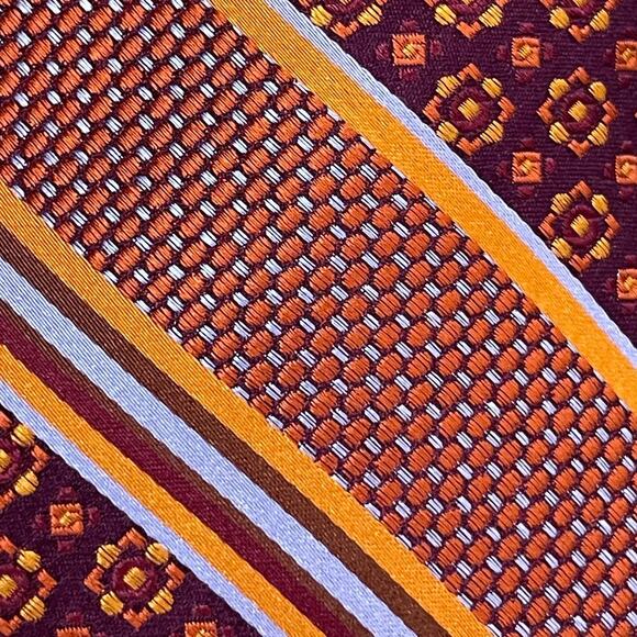 Ted Baker Designer Men's Necktie 100% Silk Burgundy Orange Blue Mixed Pattern - Picture 5 of 5